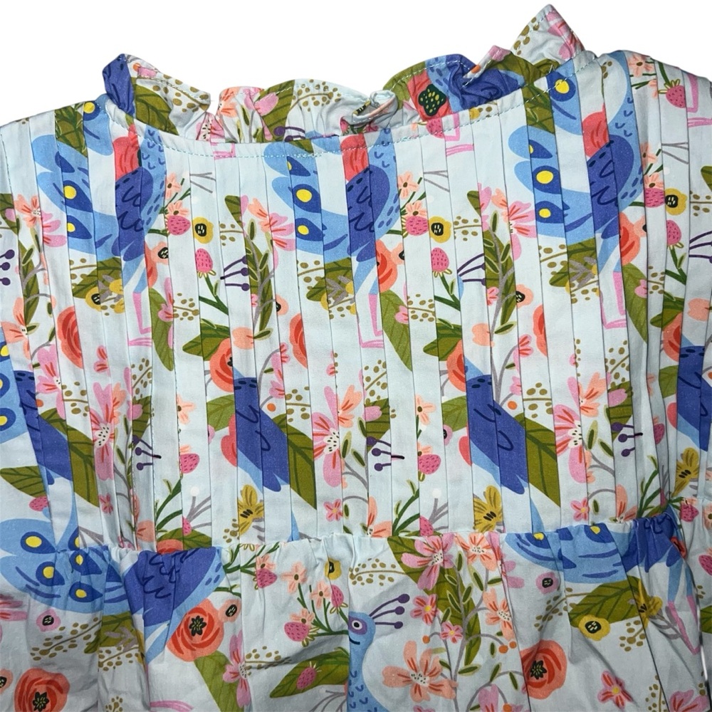 Sincerely Ours Womens Ruffled Blouse Small Peacock Blue Print - Picture 3 of 6